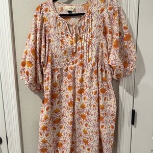 Floral Print Dress with Orange and Pink Accents